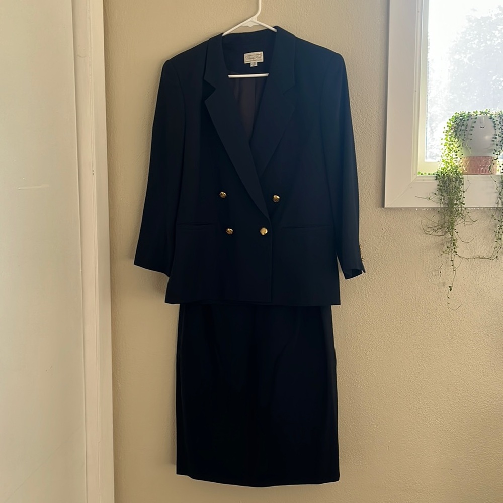 Vintage navy blazer and skirt set